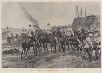 Russische Kozakkenartillerie in Actie nabij Tientsin